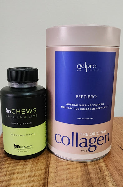 Basic Starter Kit: BN Chewable Multivitamins (Vanilla Lime or Orange) & Gelpro Peptipro Collagen Protein Pack