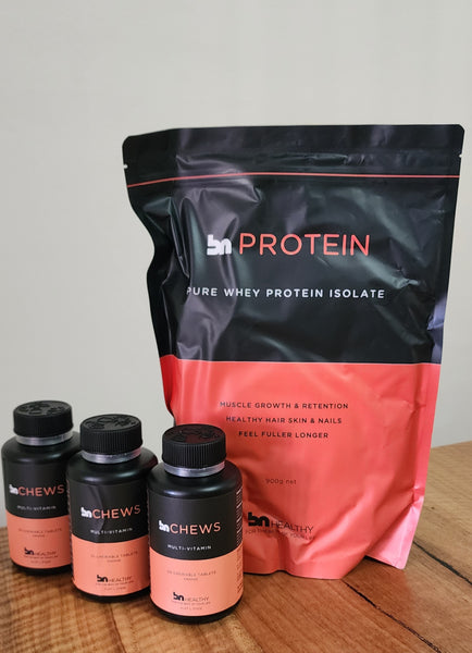 3 Month Pack - BN Chewable Multivitamins + BN Pure Pro Whey Non-flavoured Protein Powder